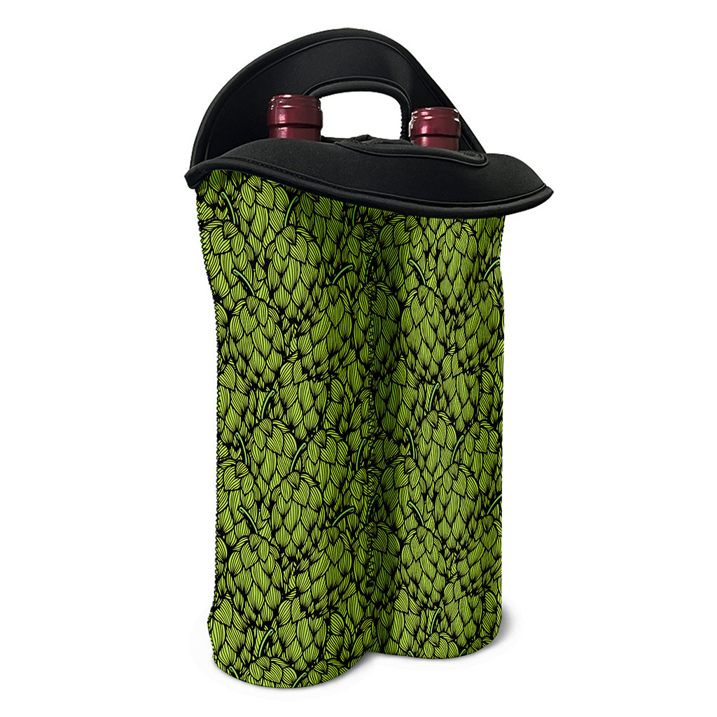 Green Hop Cone Pattern Print Double Neoprene Wine Tote