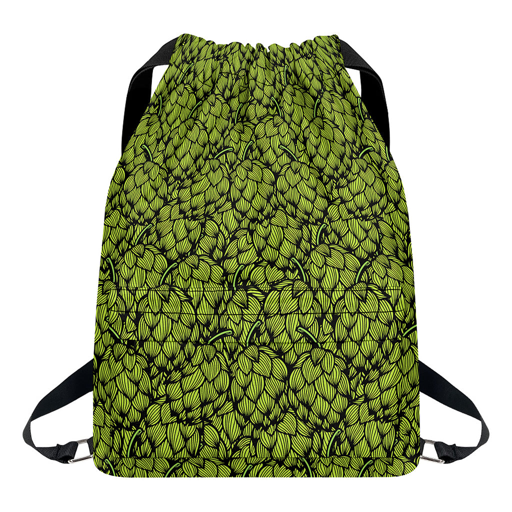 Green Hop Cone Pattern Print Drawstring Backpack