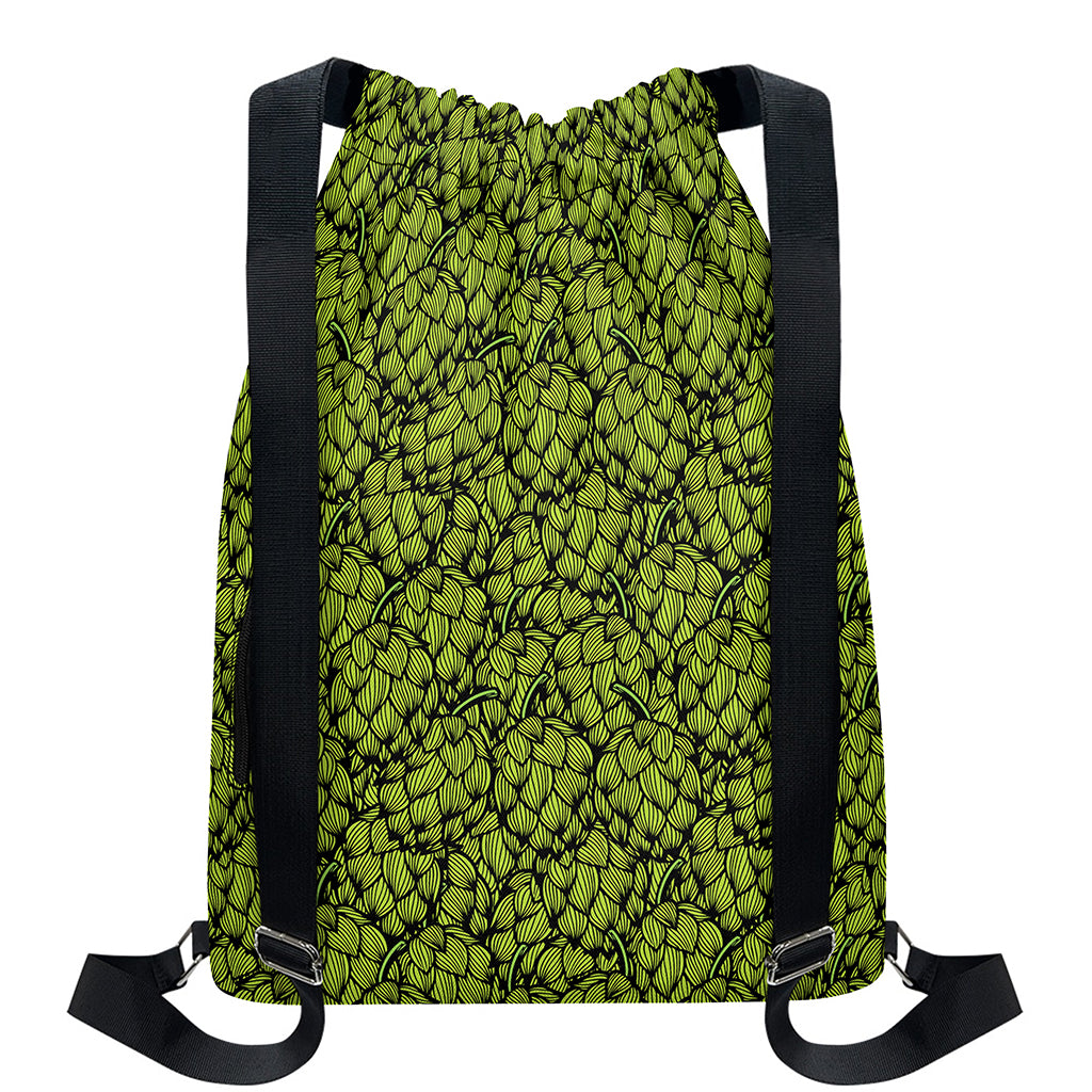 Green Hop Cone Pattern Print Drawstring Backpack