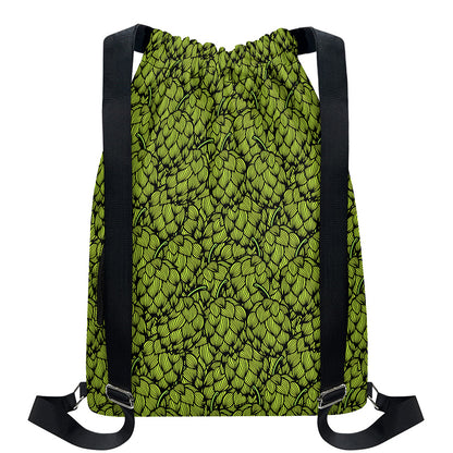 Green Hop Cone Pattern Print Drawstring Backpack