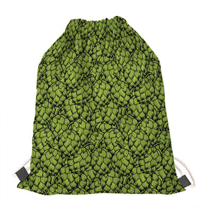 Green Hop Cone Pattern Print Drawstring Bag