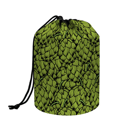 Green Hop Cone Pattern Print Drawstring Makeup Bag