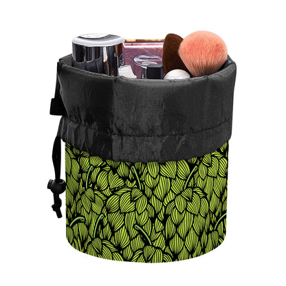 Green Hop Cone Pattern Print Drawstring Makeup Bag