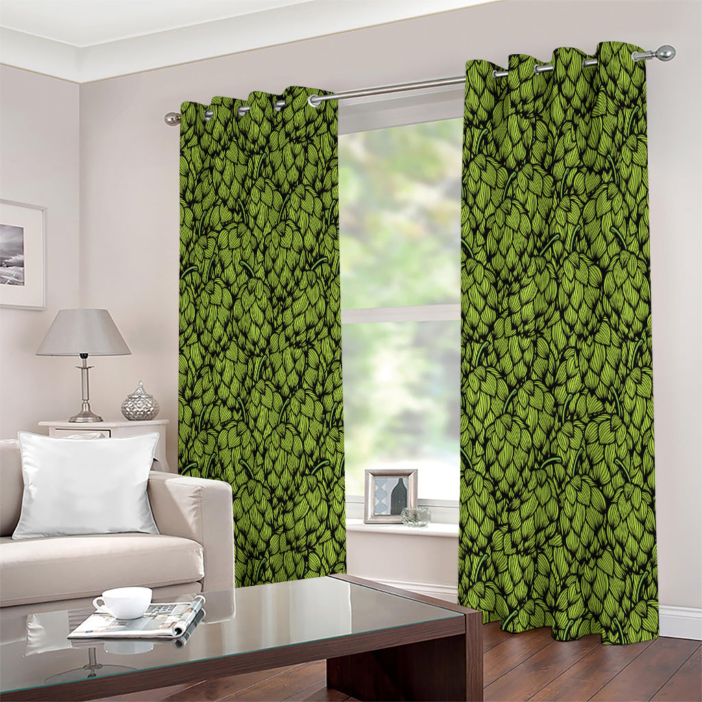 Green Hop Cone Pattern Print Extra Wide Grommet Curtains