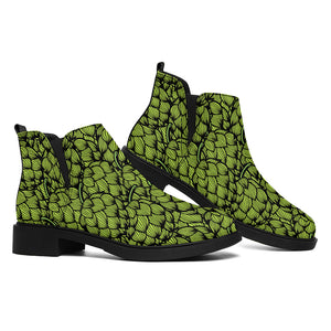 Green Hop Cone Pattern Print Flat Ankle Boots