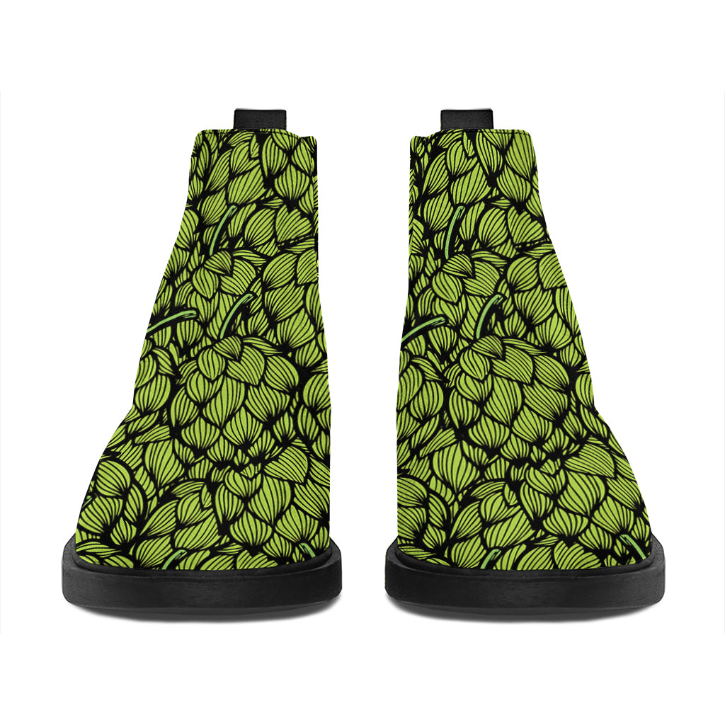 Green Hop Cone Pattern Print Flat Ankle Boots