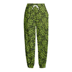 Green Hop Cone Pattern Print Fleece Lined Knit Pants