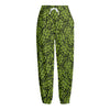 Green Hop Cone Pattern Print Fleece Lined Knit Pants