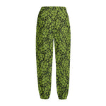 Green Hop Cone Pattern Print Fleece Lined Knit Pants