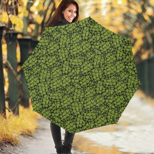 Green Hop Cone Pattern Print Foldable Umbrella