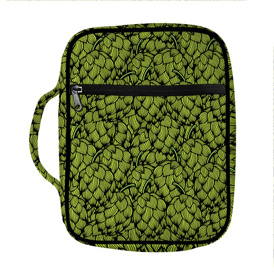 Green Hop Cone Pattern Print Front Pocket Bible Bag