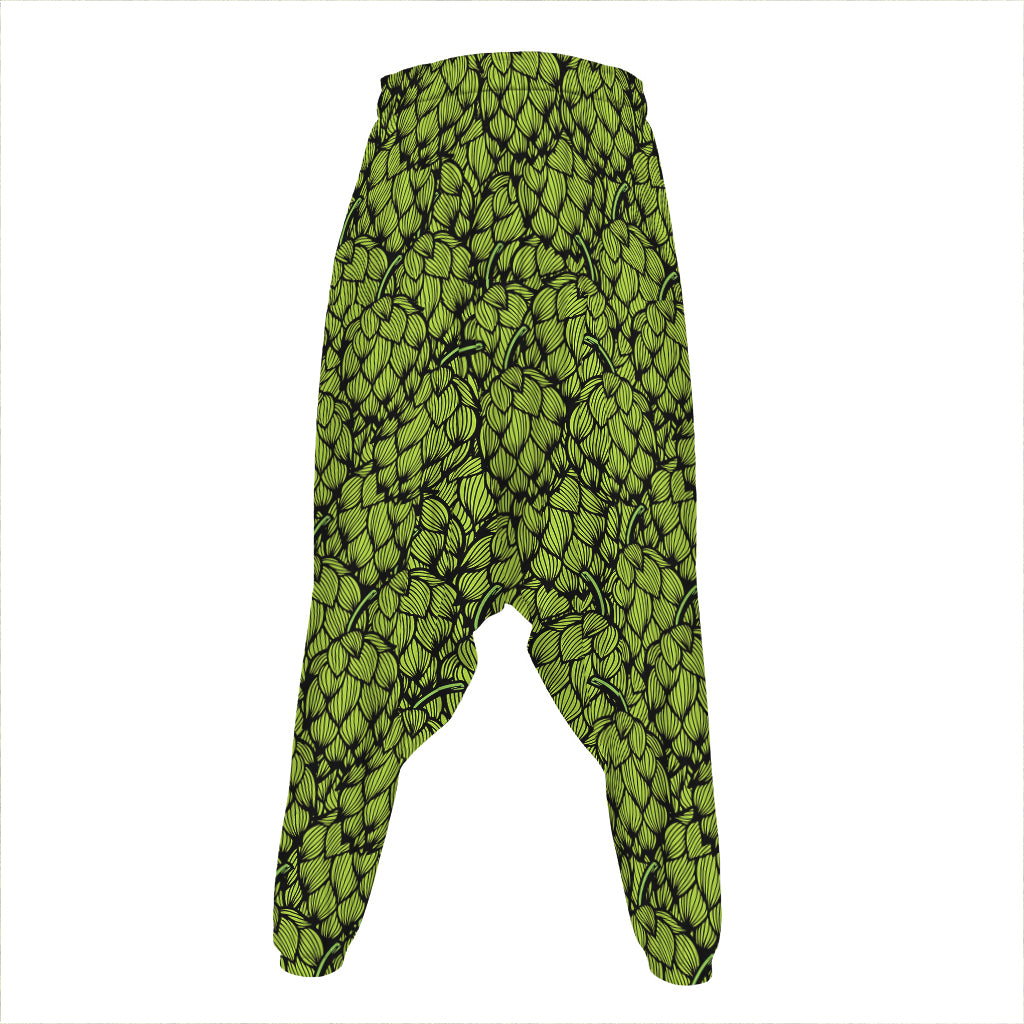 Green Hop Cone Pattern Print Hammer Pants