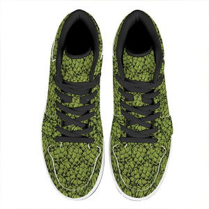 Green Hop Cone Pattern Print High Top Leather Sneakers