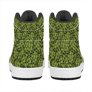 Green Hop Cone Pattern Print High Top Leather Sneakers