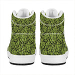 Green Hop Cone Pattern Print High Top Leather Sneakers