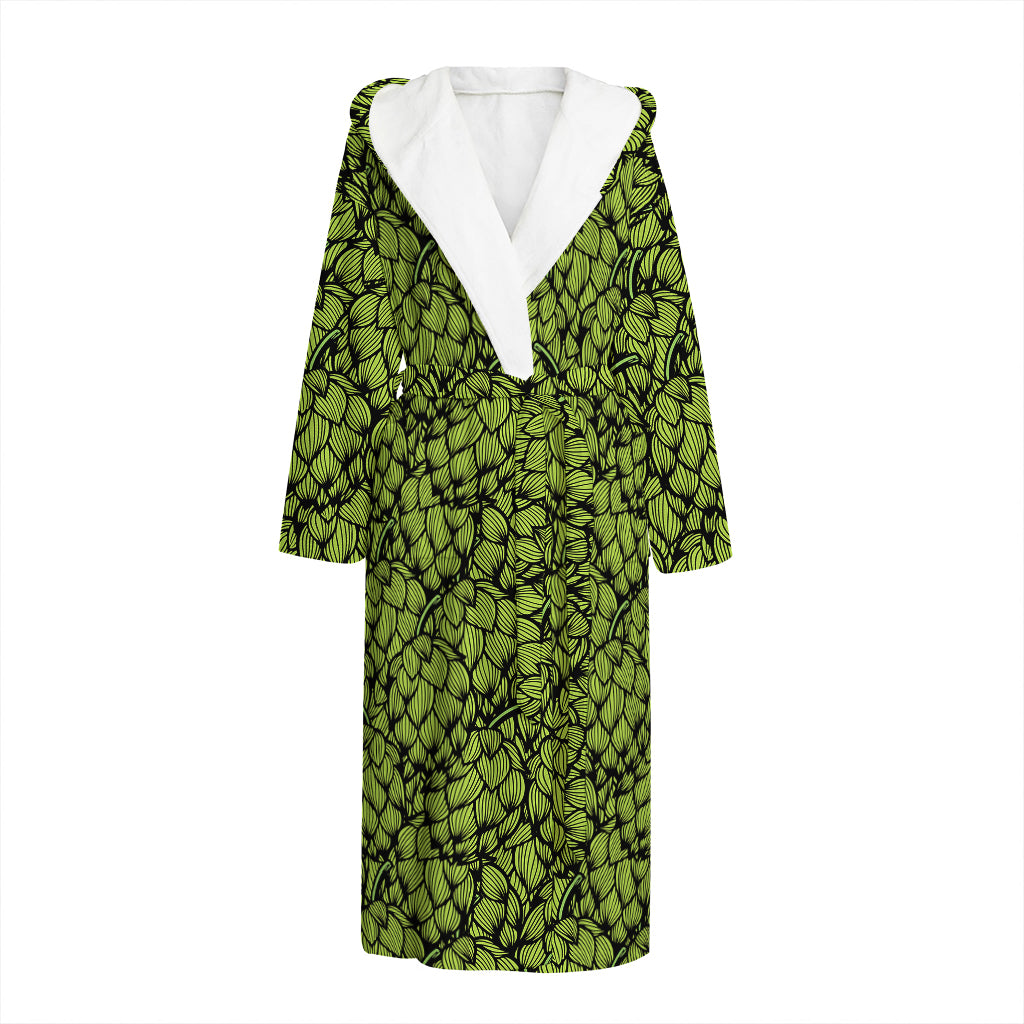 Green Hop Cone Pattern Print Hooded Bathrobe