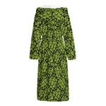 Green Hop Cone Pattern Print Hooded Bathrobe