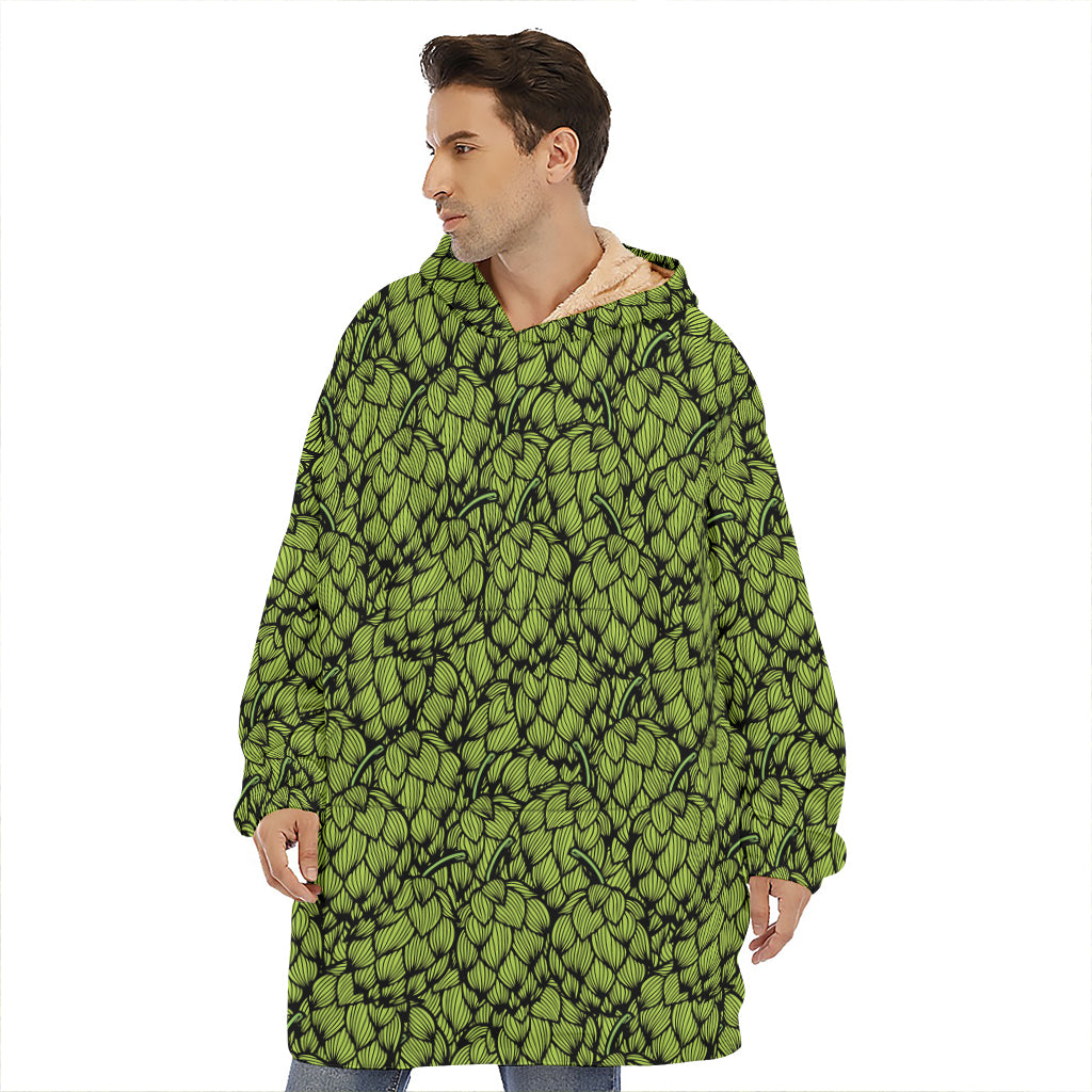 Green Hop Cone Pattern Print Hoodie Blanket