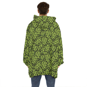 Green Hop Cone Pattern Print Hoodie Blanket