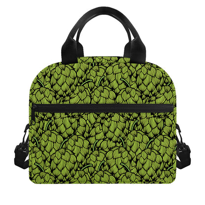 Green Hop Cone Pattern Print Insulated Lunch Bag