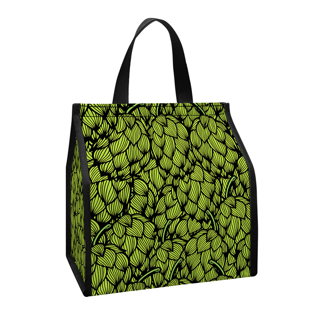 Green Hop Cone Pattern Print Insulated Lunch Tote