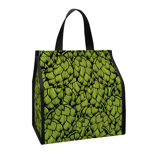 Green Hop Cone Pattern Print Insulated Lunch Tote
