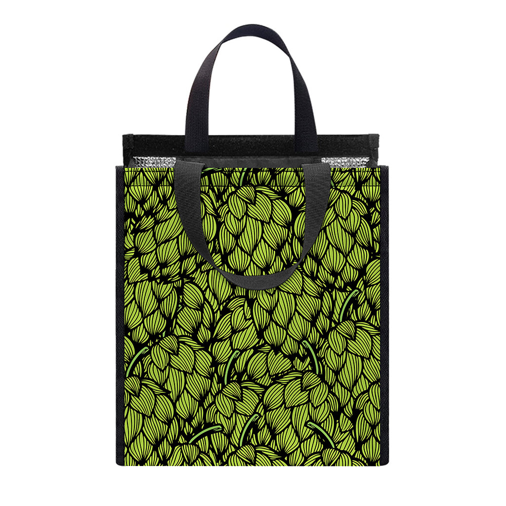 Green Hop Cone Pattern Print Insulated Lunch Tote