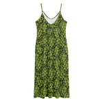 Green Hop Cone Pattern Print Jersey Midi Cami Dress