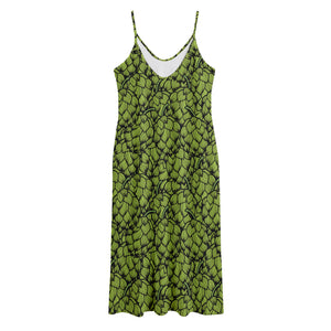 Green Hop Cone Pattern Print Jersey Midi Cami Dress