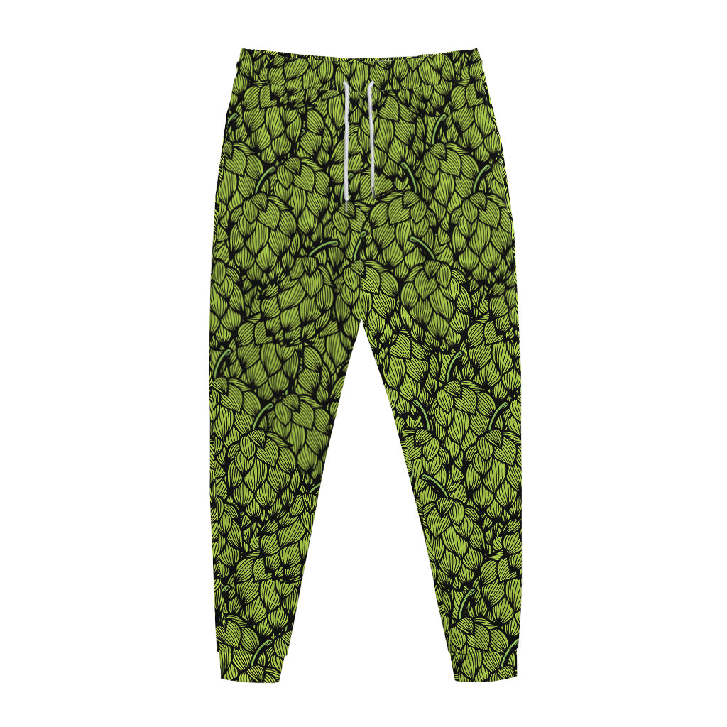 Green Hop Cone Pattern Print Jogger Pants