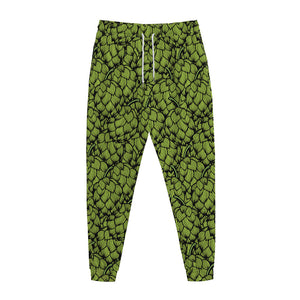 Green Hop Cone Pattern Print Jogger Pants