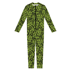 Green Hop Cone Pattern Print Jumpsuit