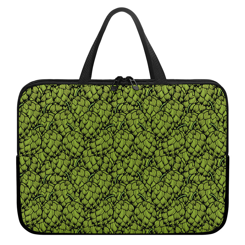 Green Hop Cone Pattern Print Laptop Sleeve With Handle