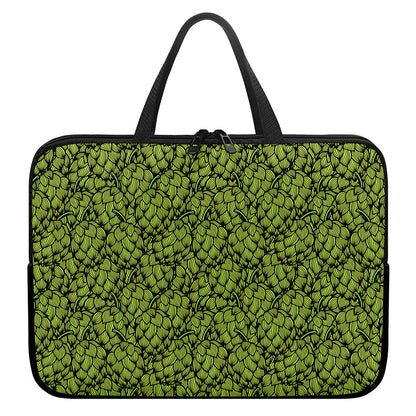 Green Hop Cone Pattern Print Laptop Sleeve With Handle