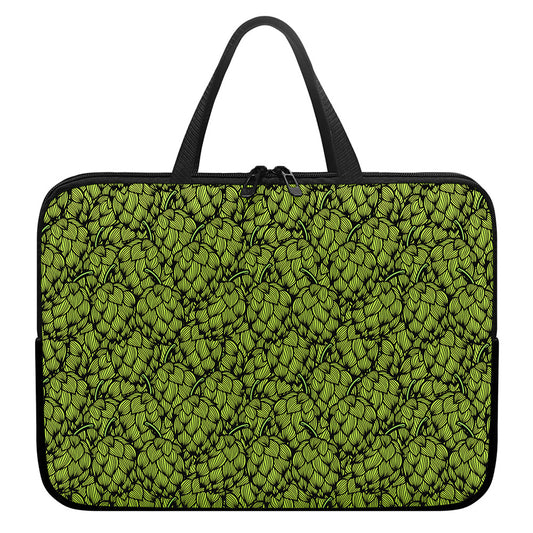Green Hop Cone Pattern Print Laptop Sleeve With Handle