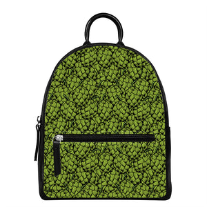 Green Hop Cone Pattern Print Leather Backpack