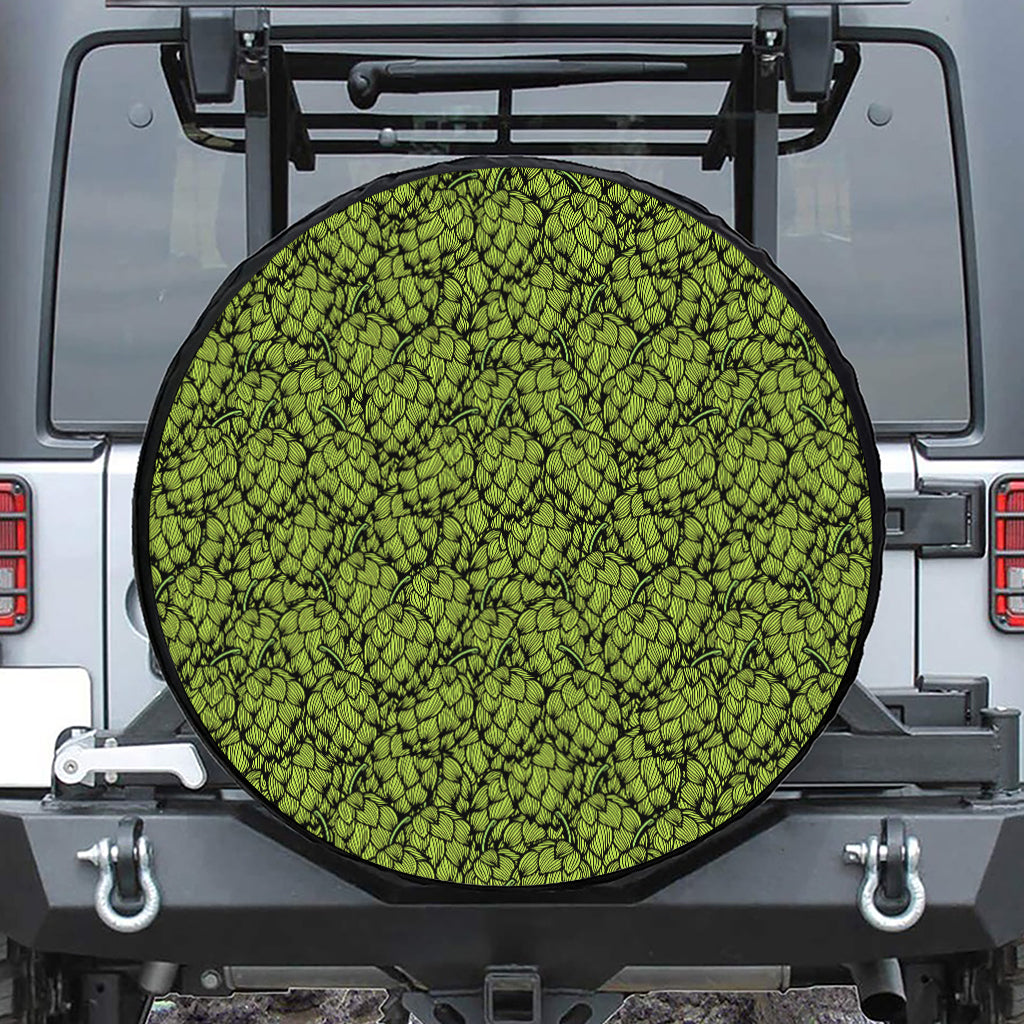 Green Hop Cone Pattern Print Leather Spare Tire Cover