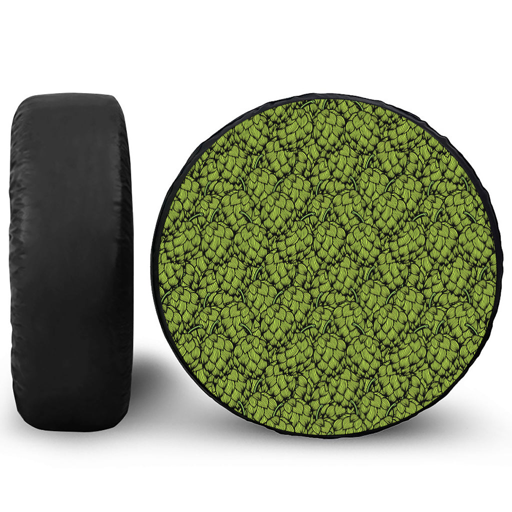 Green Hop Cone Pattern Print Leather Spare Tire Cover