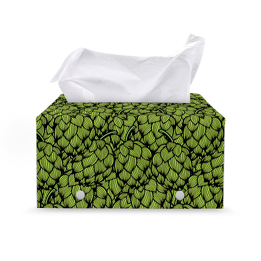 Green Hop Cone Pattern Print Leather Tissue Box Cover