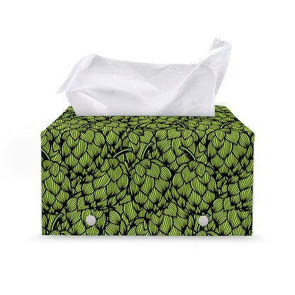 Green Hop Cone Pattern Print Leather Tissue Box Cover