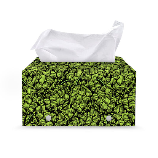 Green Hop Cone Pattern Print Leather Tissue Box Cover