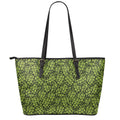 Green Hop Cone Pattern Print Leather Tote Bag With Zipper