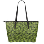 Green Hop Cone Pattern Print Leather Tote Bag