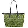 Green Hop Cone Pattern Print Leather Tote Bag