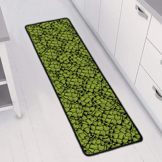 Green Hop Cone Pattern Print Long Kitchen Mat