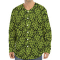 Green Hop Cone Pattern Print Long Sleeve Baseball Jersey