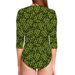 Green Hop Cone Pattern Print Long Sleeve Swimsuit