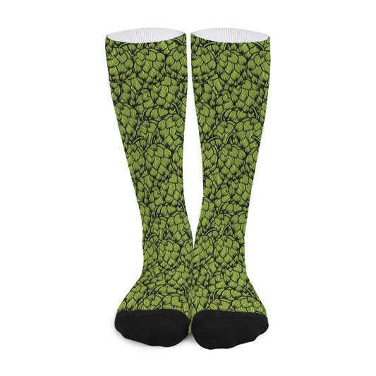 Green Hop Cone Pattern Print Long Socks