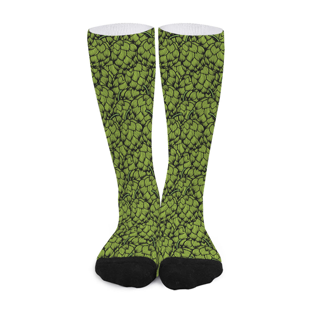 Green Hop Cone Pattern Print Long Socks