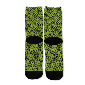 Green Hop Cone Pattern Print Long Socks